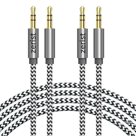 2 Pack 3.5Mm Stereo Audio Cable Extension Male to Male Nylon Braided 10Ft/3M Tangle-Free AUX Cable for Headphones, Ipods, Iphones, Ipads, Home/Car Stereos and More (Black)