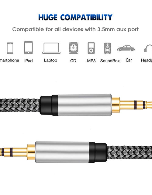 Load image into Gallery viewer, Aux Cable 15Ft, 3.5Mm Male to Male Auxiliary Audio Stereo Cord Compatible with Car,Headphones, Ipods, Iphones, Ipads,Tablets,Laptops,Android Smart Phones&amp; More (15Ft/5M, Silver)
