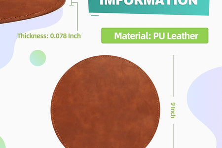 Mouse Pad，Round Mouse Pad，Pu Mouse Pad，Leather Mouse Pad with Stitched Edge Micro-Fiber Base with Non-Slip Waterproof，Mouse Pad for Computers，Laptop，Office & Home，9 X 9 Inch (Caramel Brown)