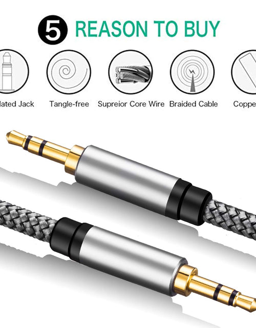Load image into Gallery viewer, Aux Cable 15Ft, 3.5Mm Male to Male Auxiliary Audio Stereo Cord Compatible with Car,Headphones, Ipods, Iphones, Ipads,Tablets,Laptops,Android Smart Phones&amp; More (15Ft/5M, Silver)
