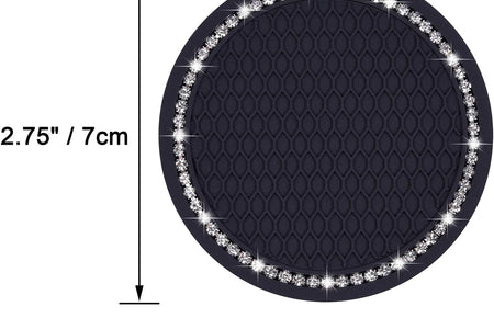 Bling Car Coasters, 2 Pack PVC Car Cup Holder Insert Coaster - anti Slip Universal Vehicle Interior Accessories Crystal Glitter Cup Mats for Women and Men(2.75" Diameter, Black)