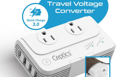 200 W Voltage Converter, Convert 220 V to 110V for Devices like Curling Iron, Straightener, Chargers, Step down World Power Plug - 4 USB Charging Fast QC 3.0 - EU/AU/UK/US Included