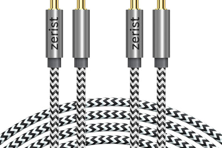 2 Pack 3.5Mm Stereo Audio Cable Extension Male to Male Nylon Braided 10Ft/3M  Tangle-Free AUX Cable for Headphones, Ipods, Iphones, Ipads, Home/Car Stereos and More (Black)