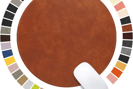 Mouse Pad，Round Mouse Pad，Pu Mouse Pad，Leather Mouse Pad with Stitched Edge Micro-Fiber Base with Non-Slip Waterproof，Mouse Pad for Computers，Laptop，Office & Home，9 X 9 Inch (Caramel Brown)