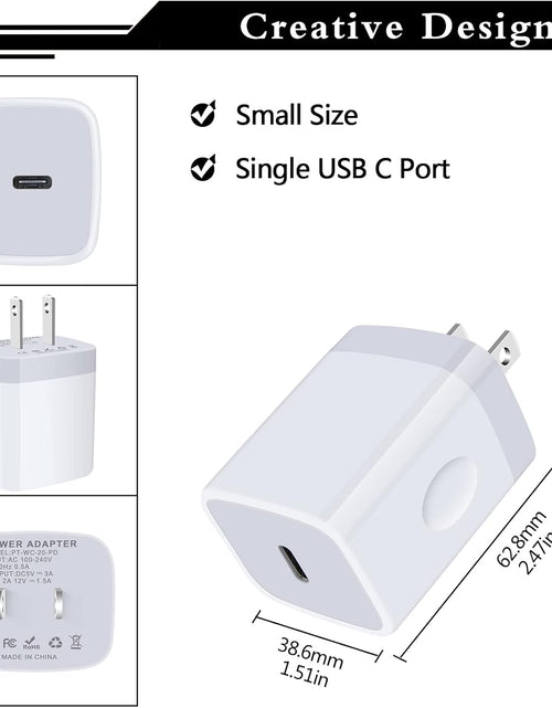 Load image into Gallery viewer, USB C Wall Charger,2Pack 20W USB C Block PD Fast Charger Type C Wall Adapter for Iphone 15 14 13 12 11 Pro Max,Se,8 7 6 Plus,Ipad,Samsung Galaxy S23 S22 S21 Ultra S20 A14 A13 A33 A03S,Pixel 7 6 6A 5A
