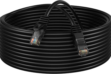 75Ft Black Cat5E Ethernet Network Patch Cable Internet Wire for Modem, Router, Pc, TV, Consoles