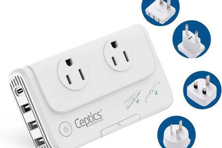 200 W Voltage Converter, Convert 220 V to 110V for Devices like Curling Iron, Straightener, Chargers, Step down World Power Plug - 4 USB Charging Fast QC 3.0 - EU/AU/UK/US Included