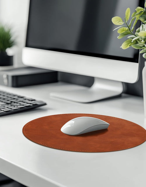 Load image into Gallery viewer, Mouse Pad，Round Mouse Pad，Pu Mouse Pad，Leather Mouse Pad with Stitched Edge Micro-Fiber Base with Non-Slip Waterproof，Mouse Pad for Computers，Laptop，Office &amp; Home，9 X 9 Inch (Caramel Brown)
